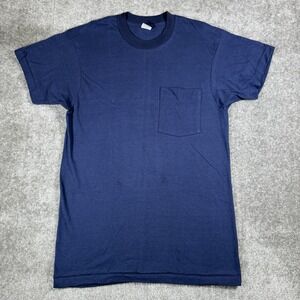 Vintage BVD T-Shirt Men's Large Navy Blue Blank Pocket Short Sleeve USA Made